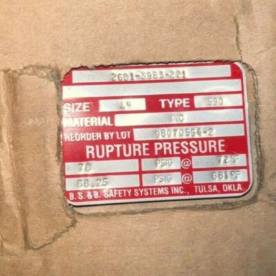 BS&B Safety   TYPE S90 Disk 4'' 98070554-2 2601-3983-221 MAT:INC 78PSIG @ 72F NOS