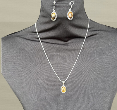 Tiger s Eye Sterling Silver Plated Handmade 3-Piece Fashion* Set NWT   