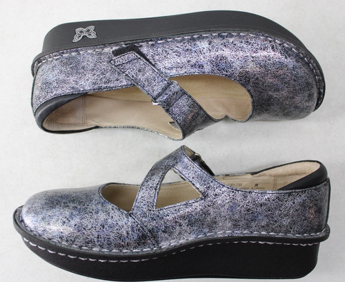 ALEGRIA DAYNA WOMEN'S 38 /8 SILVER CRACKLE LEATHER MARY JANES CLOGS SHOES - 第 4/9 張圖片