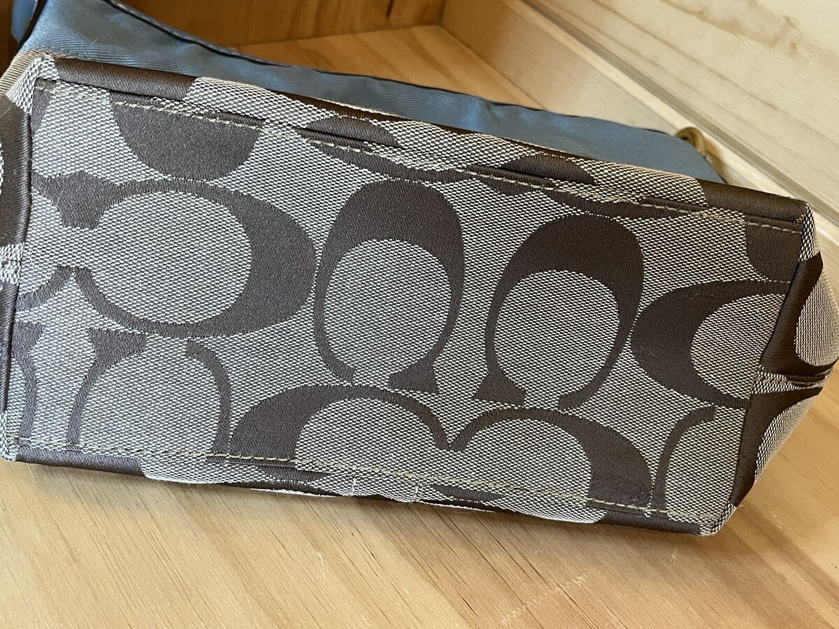 Coach Brown W/ Blue Signature Zipper Leather Hobo Bag No Coach Brown W/ Blue Signature Zipper Leather Hobo Bag No