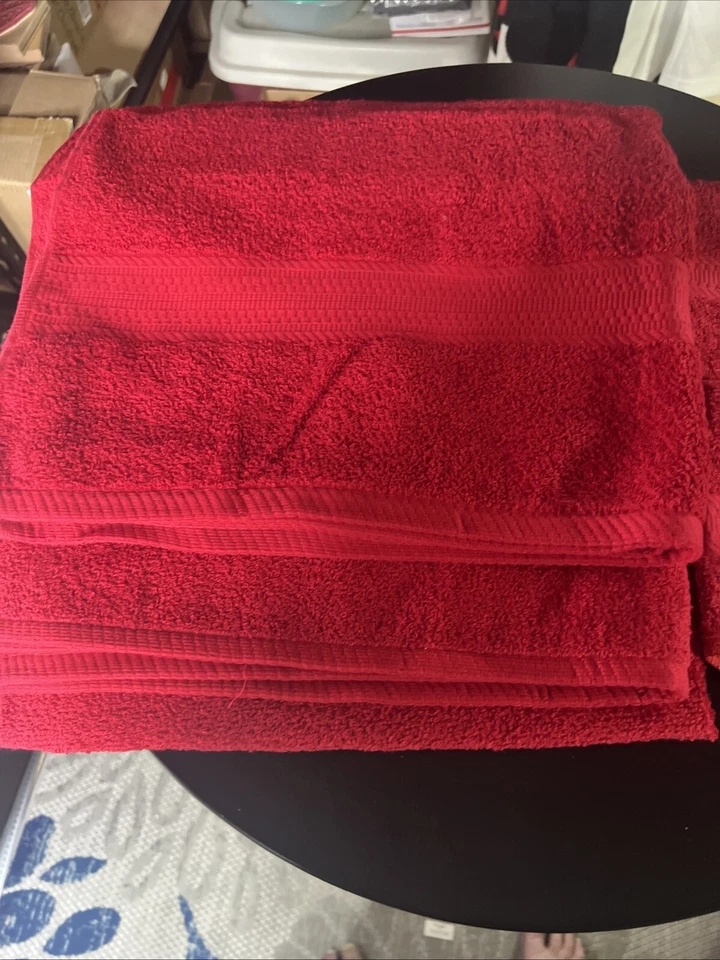 Juego de 2 toallas y 2 paños THE BIG ONE rojo brillante 100 % algodón NUEVO Foto 2 de 4