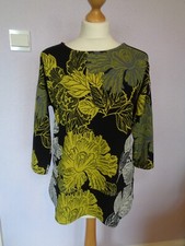 Top Size 12 By Next Black Grey & Yellow Flowers 3/4 Sleeve Zip Nape Of Neck