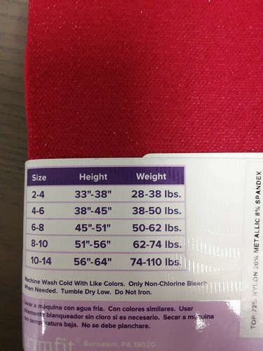 TrimFit Two Pack Girl's, Metallic Tights, Black/Red, 10-14 - Picture 6 of 6