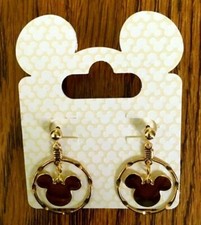 Disney Mickey Gold Tone Plain Circle Icon Post - Dangle Earrings New on Card