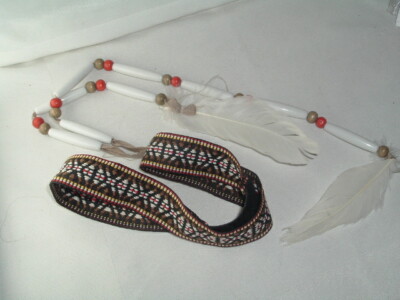 VINTAGE SOUTHWESTERN HEADBAND HEADDRESS BEADED FEATHER EXTENSIONS HAIR ACCESSORY