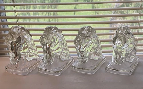 Vintage Federal Glass Horse Head Bookends 2 Pair