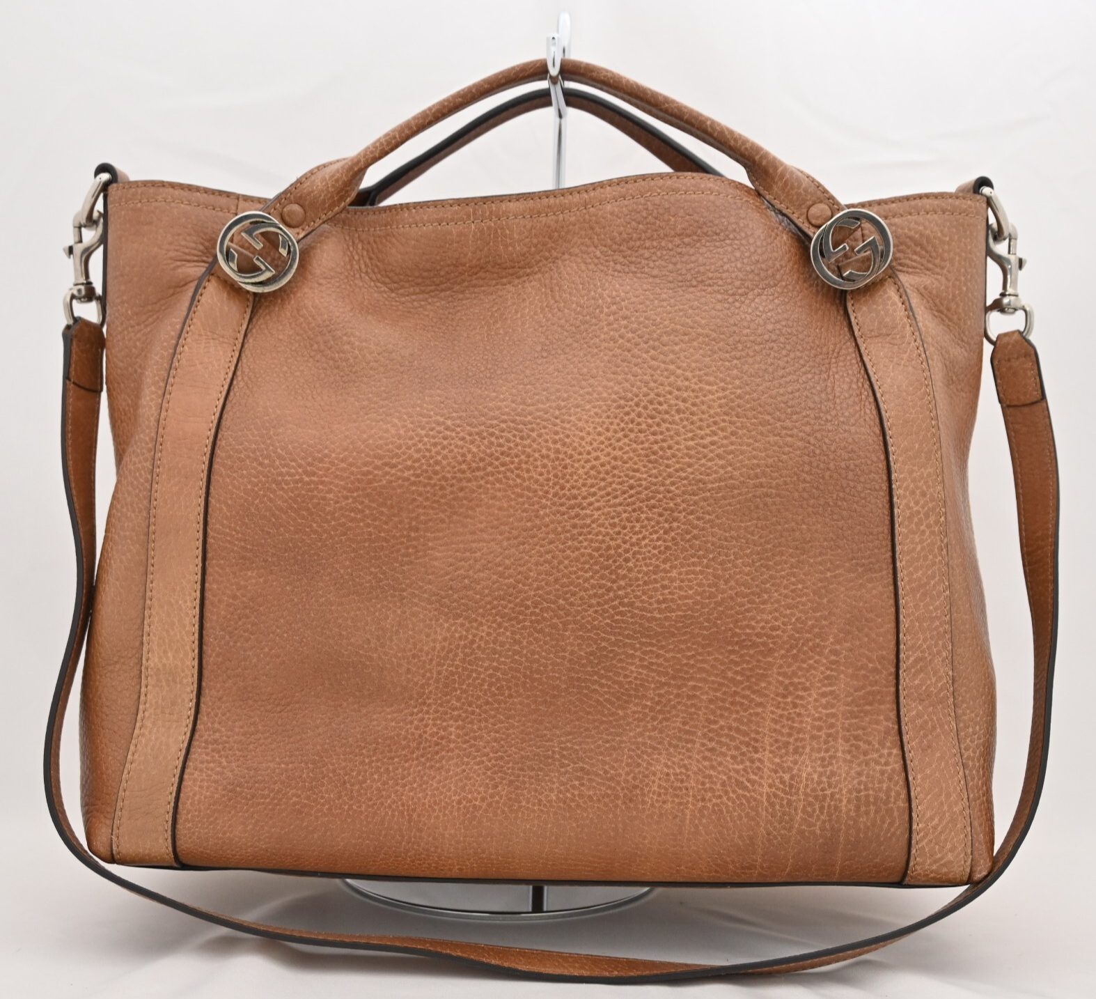 GUCCI GG Leather Shoulder Bag Crossbody Handbag Brown 2Way Style gu7737sb