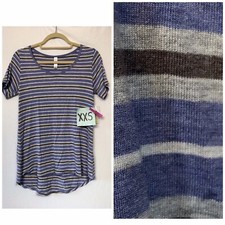 LuLaRoe Classic Tee XXS Blue Gray Striped NWT...