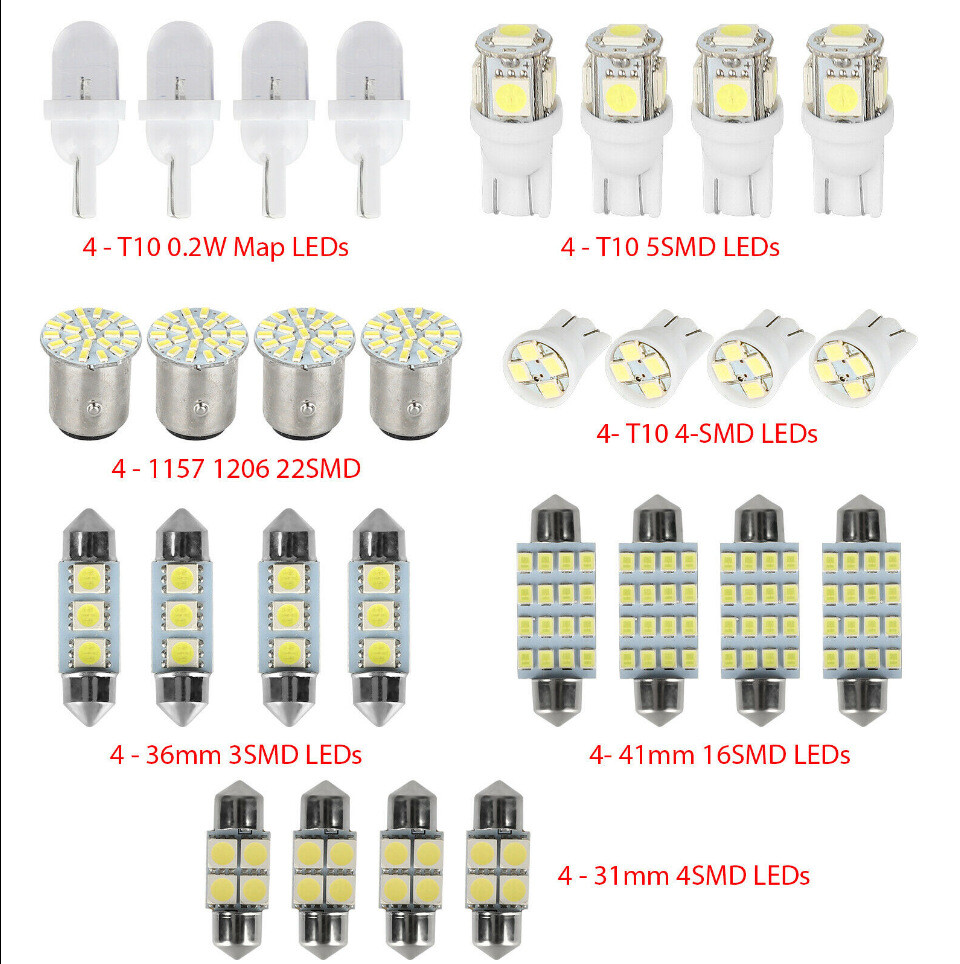 28 PCS Car Led Bulb Kit Set T10 31 mm 36 mm 41 mm 1157 Bulbs Replacement 6000K