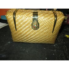 Bijoux Medici Italian Rattan Wicker Weave Handbag Crossbody Jeweled Beetle Clasp