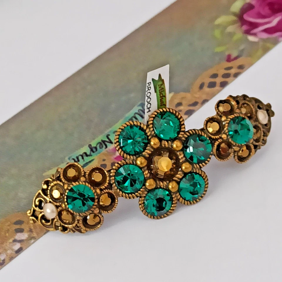 Clip de pelo Michal Negrin flor verde real profunda con cristales de Swarovski caja de regalo Foto 3 de 4