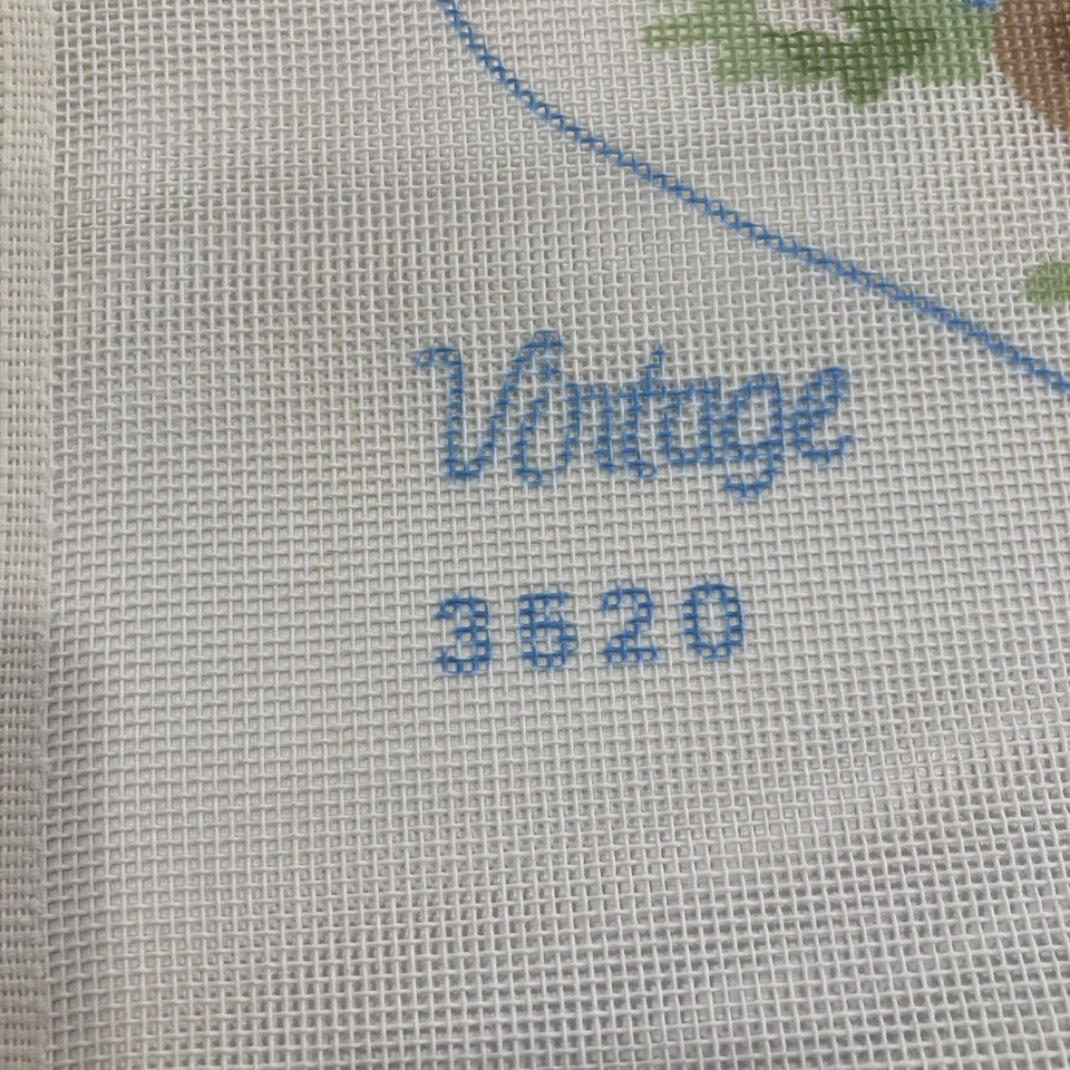 “Vintage” Needlepoint Canvas Christmas Stocking Boy Angel Blue Animals Trees 14 - Image 3 of 4