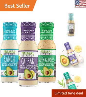 Savory Avocado Oil Dressing Variety: Gluten-Free Ranch, Caesar & Green Goddess