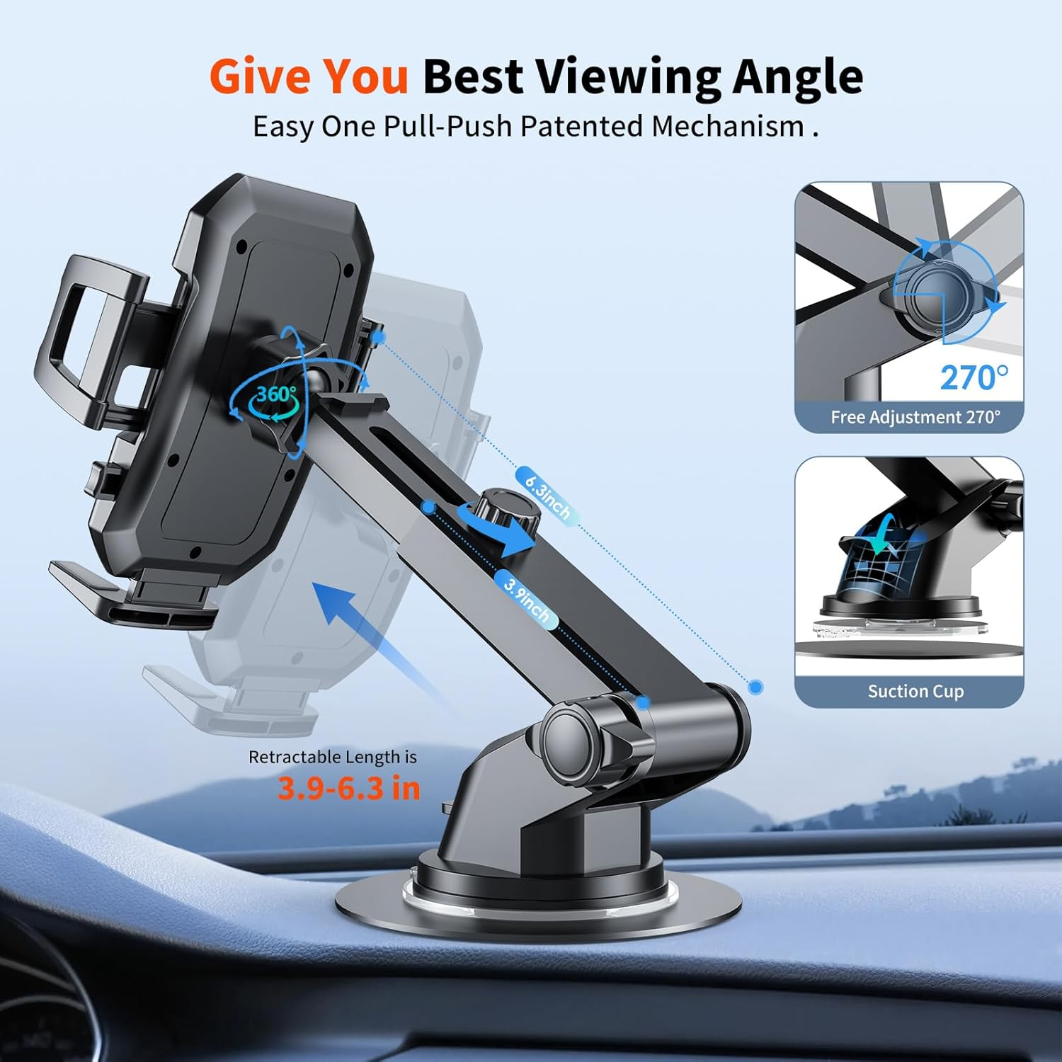 Upgraded 3-In-1 Car Phone Holder Mount [Powerful Suction] Phone Mount for Car...