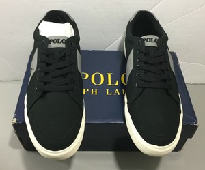 NWB-Polo-Ralph-Lauren-Hugh-Canvas-Mens-Sneakers-Shoe-Black-Sz-13D