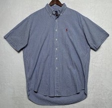 Polo Ralph Lauren Shirt Mens L Blue Seersucker Short Sleeve Cotton Blake Pony