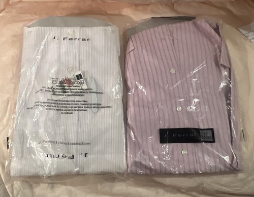 2 J. Ferrar Stripe Dress Shirts Large 16 1/2 32/33 & 17 34/35 NEW In Package NOS - Picture 3 of 14