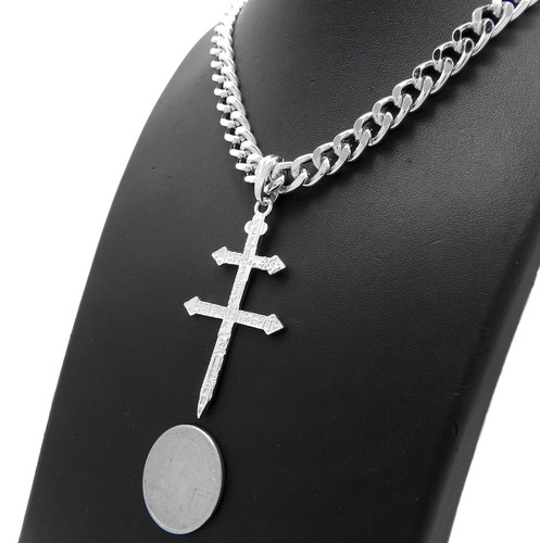 Hip Hop Cross of Lorraine Pendant 9mm 18",20" Cuban Chain Necklace RC4022 - Picture 12 of 12