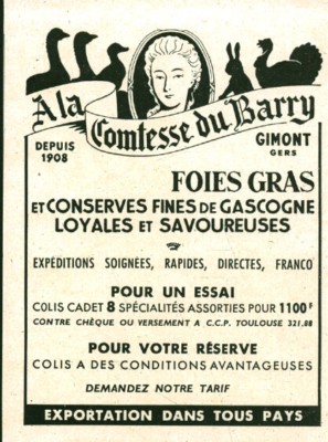 Alte Reklame an die Gräfin von Barry Foies gras Gimon 1949 Ausgabe Zeitschrift