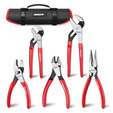 ARROW 5PC Plier Set 8" 10" Groove Joint 6" Slip Joint 7" Diagonal 8" Needle Nose