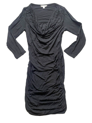 Cabi Dress Womens Extra Small Black Ruched Cowl Neck Pencil Sheath Rayon Spandex
