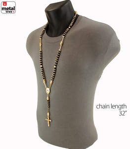 Men-039-s-Hip-Hop-8mm-14k-Gold-Plated-Bead-Rosary-Pray-Hand-amp-Jesus-Cross-Chain-GBK