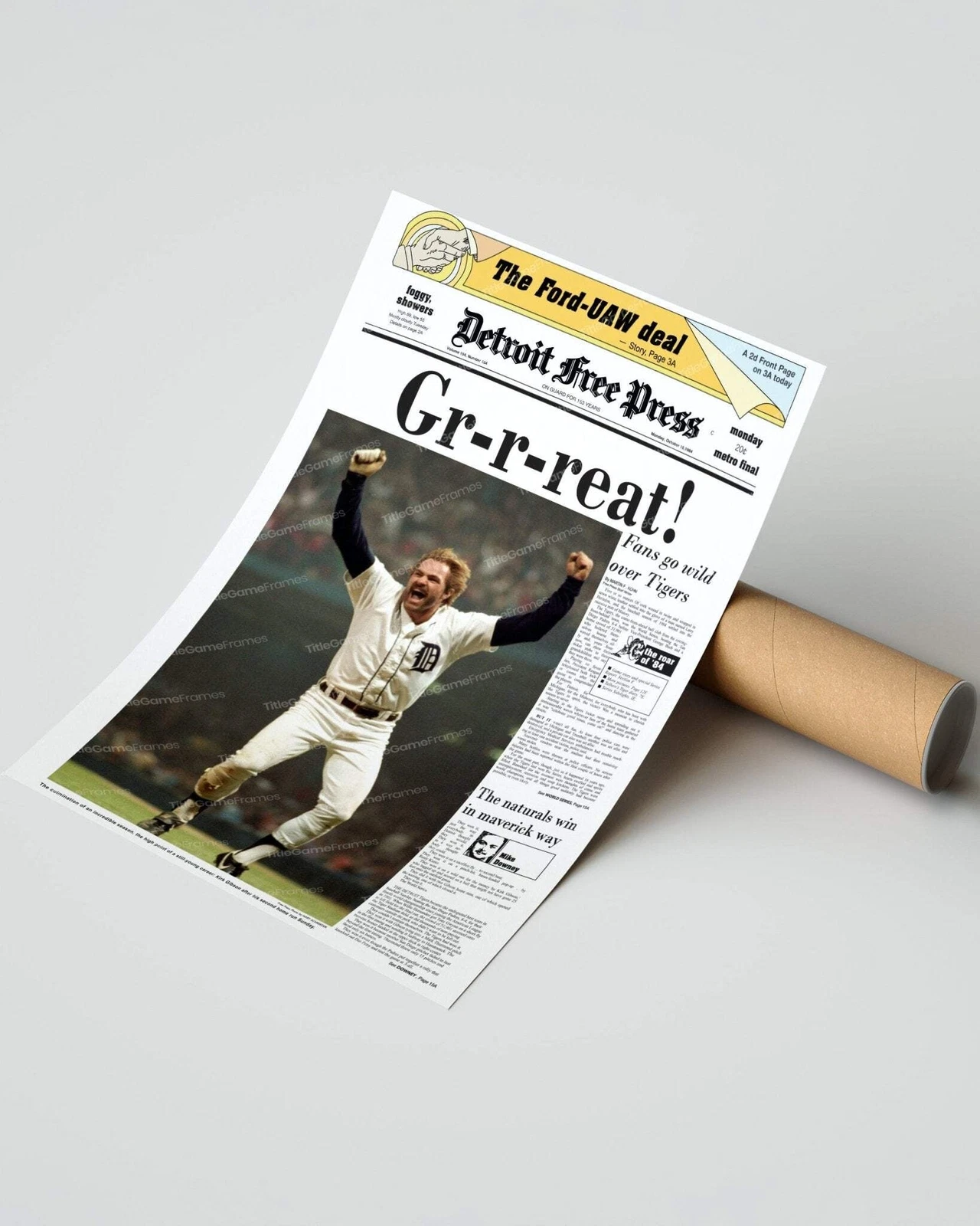 1984 Detroit Tigers World Series UnFramed Newspaper Front Page Print Kirk Gibson