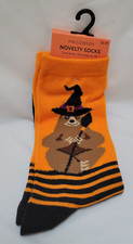 NWT Halloween Socks - Crew Socks Size 4 - 10 - Bear with Witches Hat and Broom