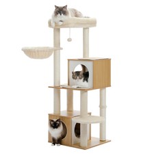 PAWZ Road Large Cat Tree 51" Wood Cat Tower with 2 Condos Sisal Scratching Posts