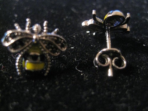 EARRINGS BUMBLEBEES FILLED WITH CZs .925 STERLING SILVER, CHOSE FROM 2 TYPES - Picture 5 of 5