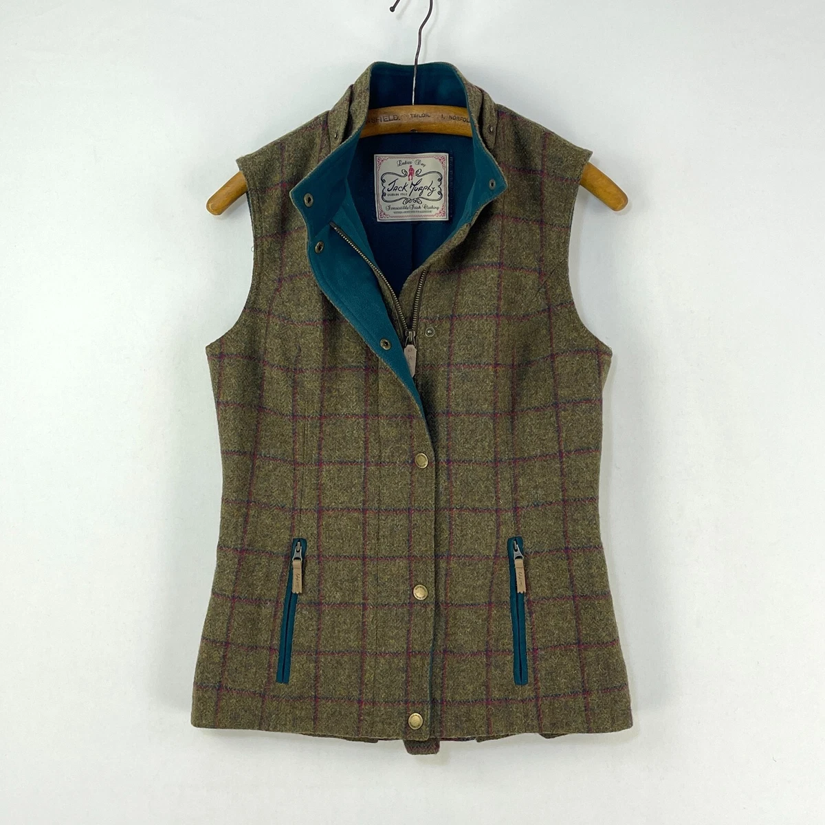Jack Murphy Tweed Gilet Womens 10 Green Check Moon Wool Body Warmer Country Vest