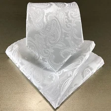 New Men's Classic WHITE Neck tie and Pocket Square Hankie Set Formal Wedding