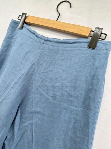 Bryn Walker Pants Womens Medium Blue Copped Linen Flat Front - Picture 2 of 7