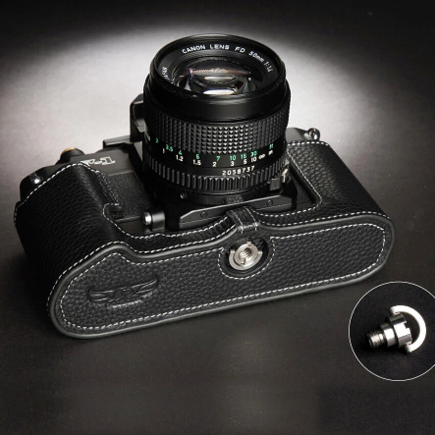 Estuche con media cámara de cuero genuino hecho a mano para Canon F-1 NUEVO F-1 Foto 4 de 4