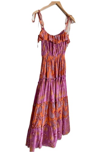 Charina Sarte Sleeveless Maxi Dress Pink Orange Paisley Sz S Pockets Maximalist - Picture 6 of 15