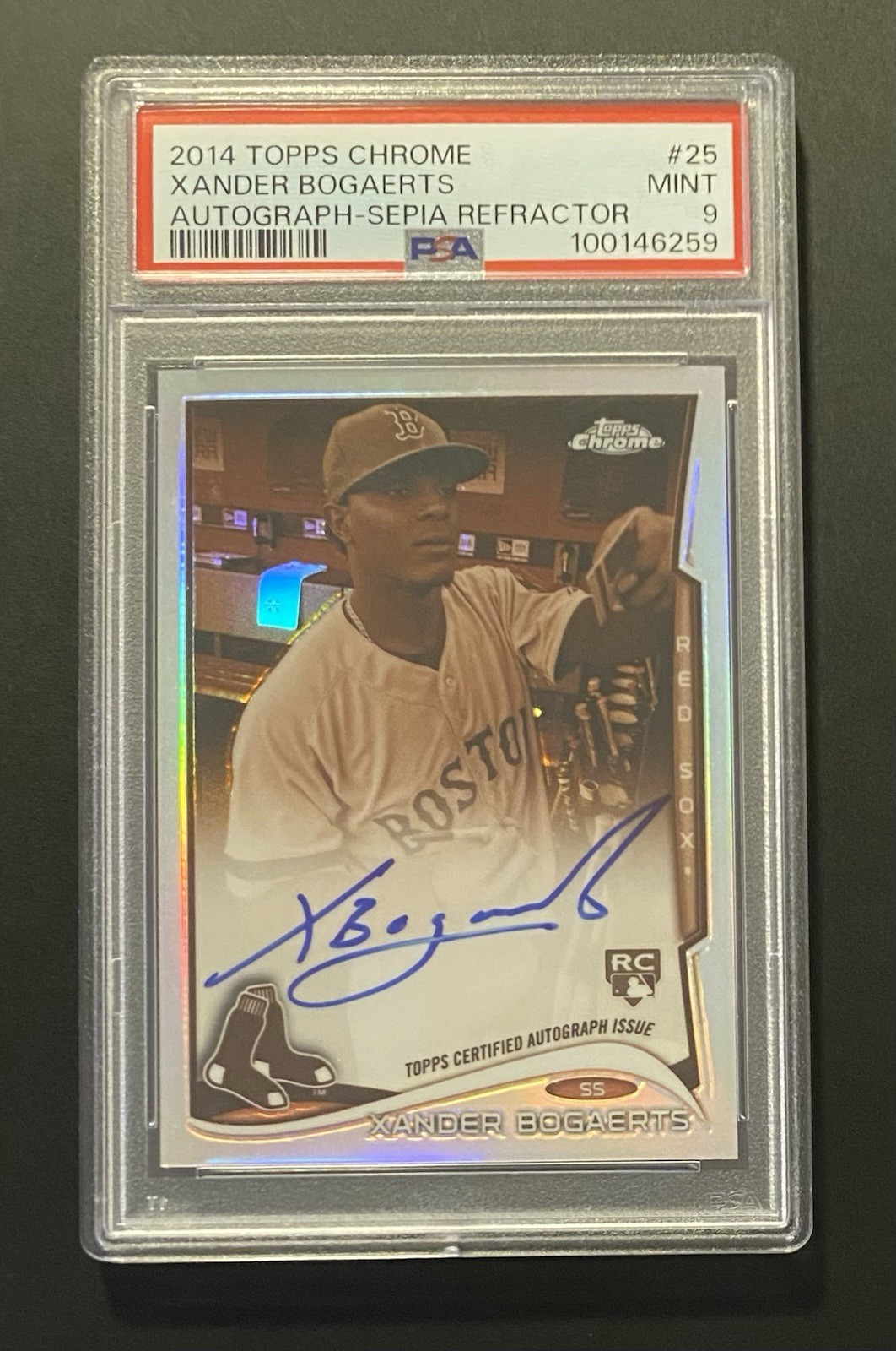 2014 Topps Chrome Xander Bogaerts Sepia Refractor Rookie Auto /75 #25 PSA 9