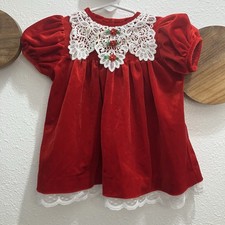 VINTAGE Rare Editions Red Dress Cottagecore Lace Trim Made in USA Girls 18M