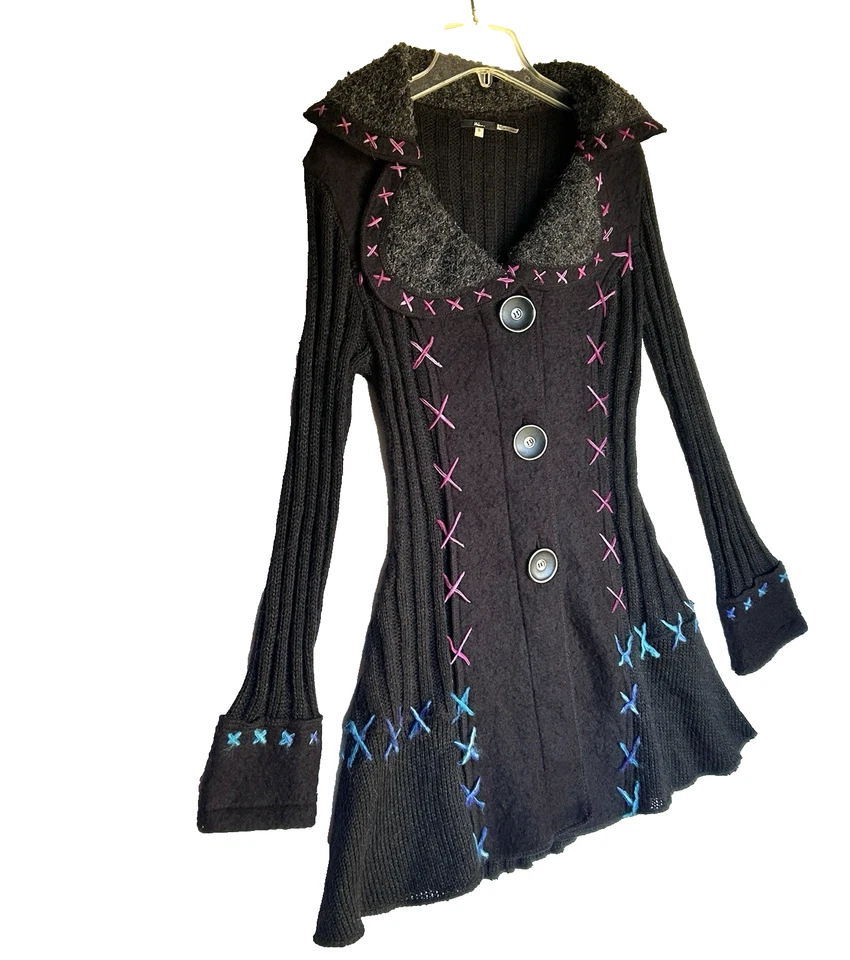 Vintage Y2k Milano Whimsigoth Cardigan XS Sally Skellington Duster Sweater Dress - Image 2 of 4