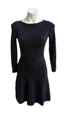 Ann Taylor Navy Blue Ribbed Fit Flare Sweater Knit Boat Neck Dress Small