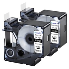 2PK Black on White IND Polyester Label Tape 18484 For DYMO Rhino 5000 3/4''