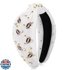 obeoby Football Headband for Women, Knotted Headbands Wide Pearl Rhinestone H