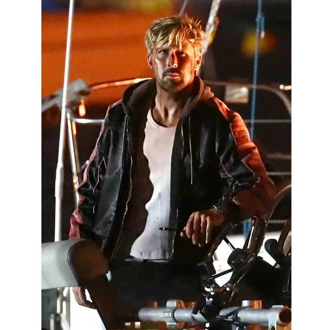 Handmade Ryan Gosling The Fall Guy Miami Vice Stunt Team Bomber Leather Jacket image 4