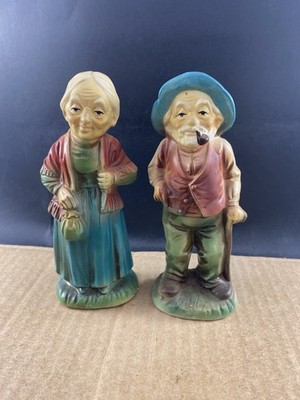 Vintage Grandpa Grandma Ceramic Old Couple Figure, COMB SHIP $1