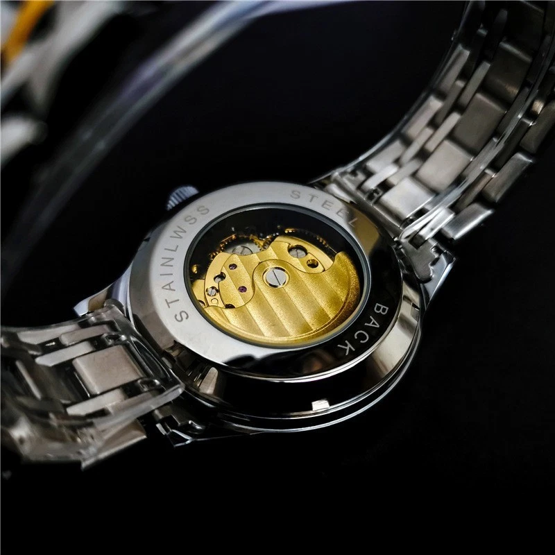 Men's Elegant Skeleton Flywheel Automatic Mechanical Watch - Business Vintage - Image 3 of 4