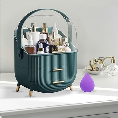 Cosmetic Makeup Organizer Box for Women with Makeup Sponge
