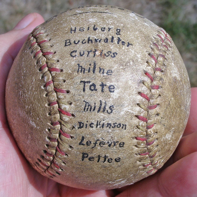 Antique 1920's Worcester vs Berkshire No Hitter Baseball, Red & Green Stitching