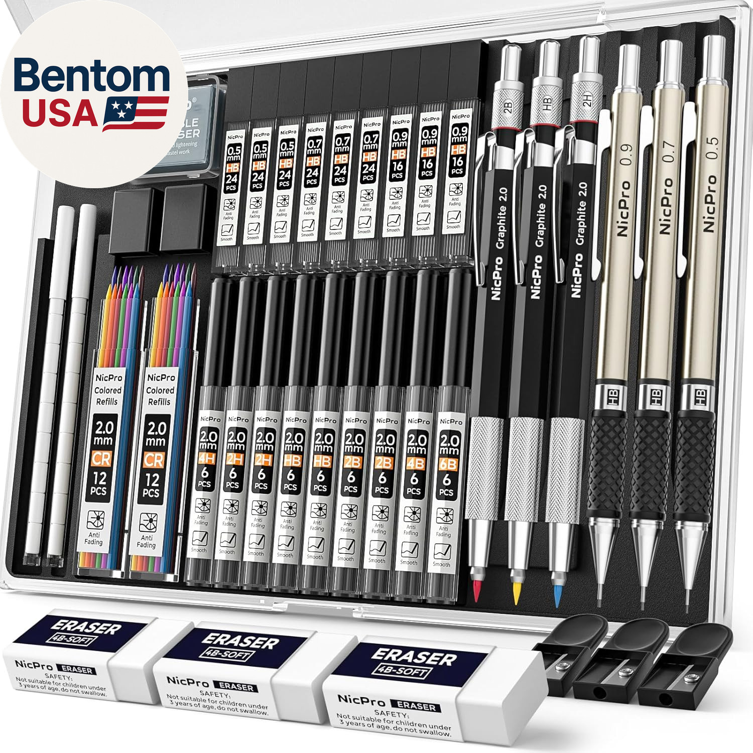 Set, 3 Pcs Metal Drafting Pencil 0.5 Mm & 0.7 Mm & 0