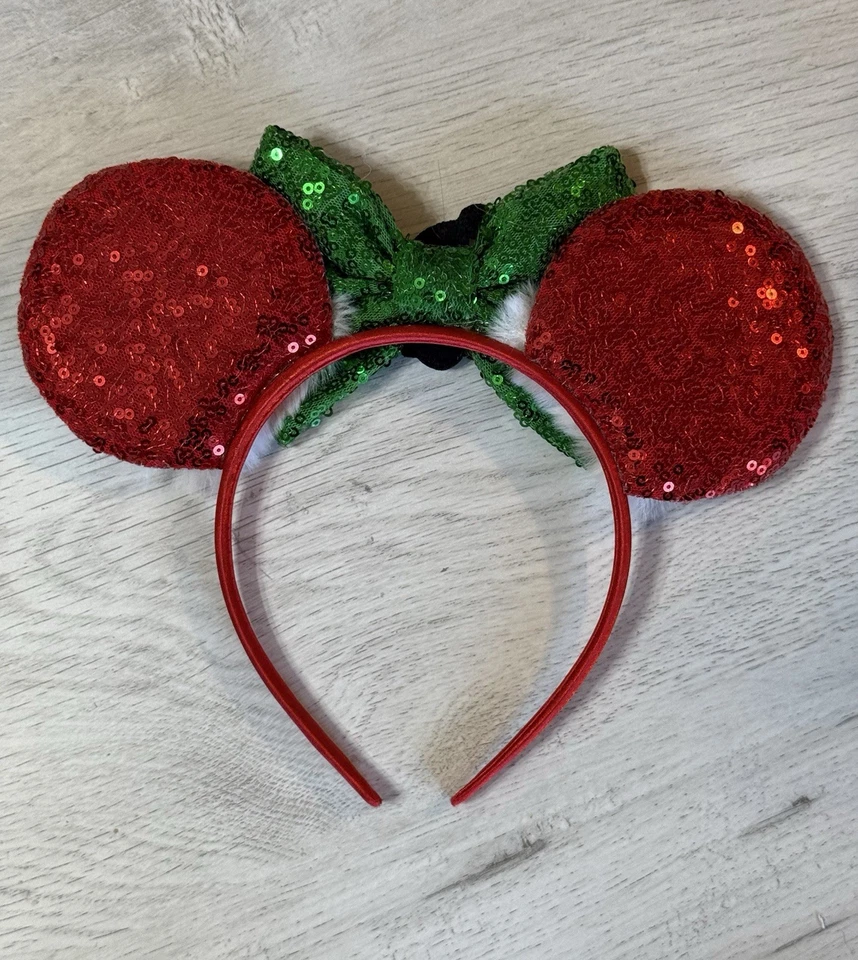 Diadema de oreja Mickey Mouse “SANTA” verde rojo brillante arco fiesta de Mickey Foto 2 de 2