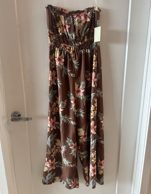 Pie in the Sky Strapless Floral Tropical Jumpsuit Elastic Waist Size M