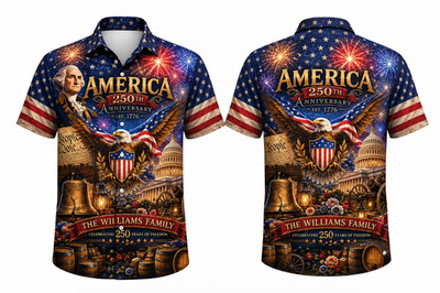 Personalized America 250th Anniversary Hawaiian Shirt   Patriotic Eagle Aloha